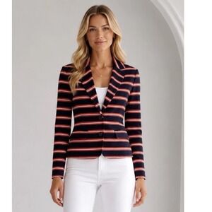 J.Crew Womens Navy Blue Red Striped Knit Blazer Jacket Sz Medium Preppy Nautical